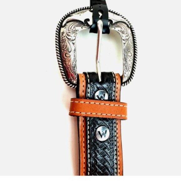 Wrangler Men's Full Grain Leather Belt Size 34 Brown/Black Color New - Picture 3 of 8